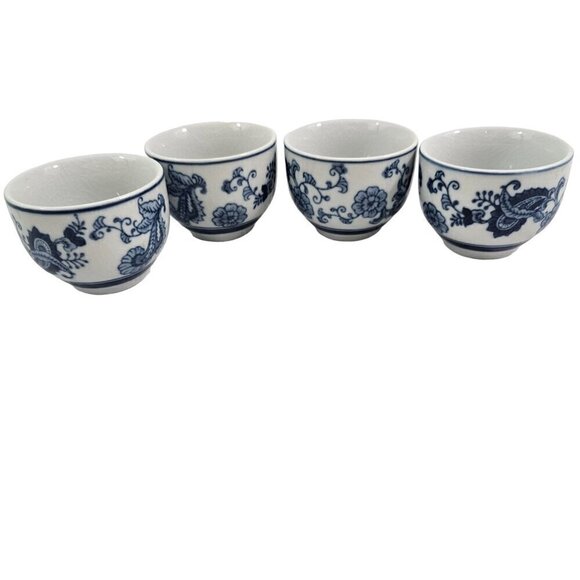 Pier 1 Blue Paisley Print Ceramic Japanese Style Sake Tea Set Cups – Set of 4** - Picture 5 of 16